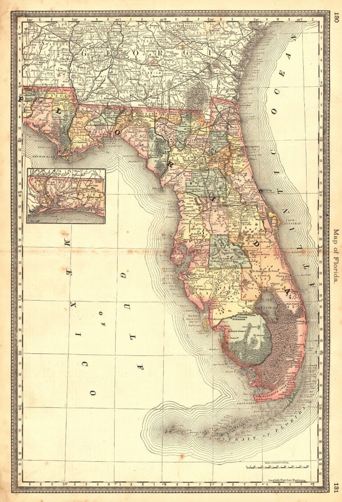 Map Of Florida. H.h. Hardesty, Rand, Mcnally &amp;amp; Co. 1883. From - Florida Old Map