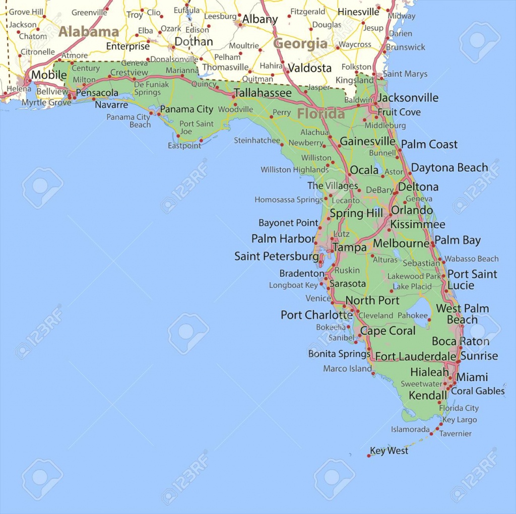 Map Of Florida. Shows State Borders, Urban Areas, Place Names - Sebastian Florida Map