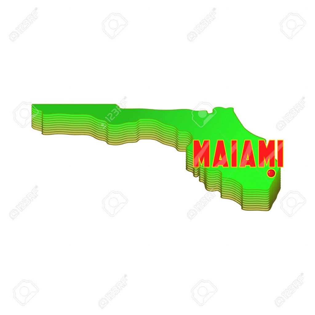 Map Of Florida With Miami Icon In Cartoon Style Isolated On White - Florida Cartoon Map