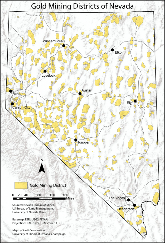 Map Of Gold Mining Districts Of Nevada, According To Nevada Bureau - California Gold Prospecting Map
