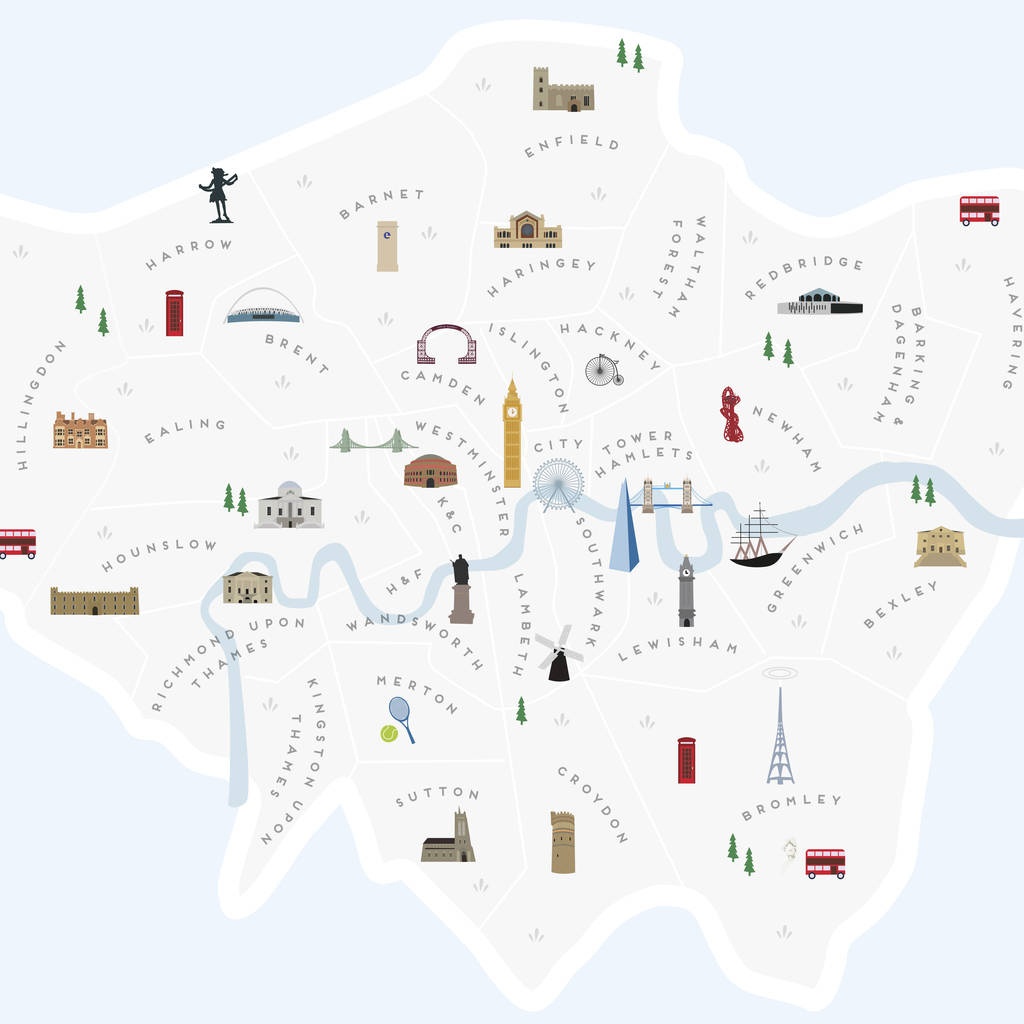 Map Of London Boroughs Printpepper Pot Studios - Printable Map Of London Boroughs