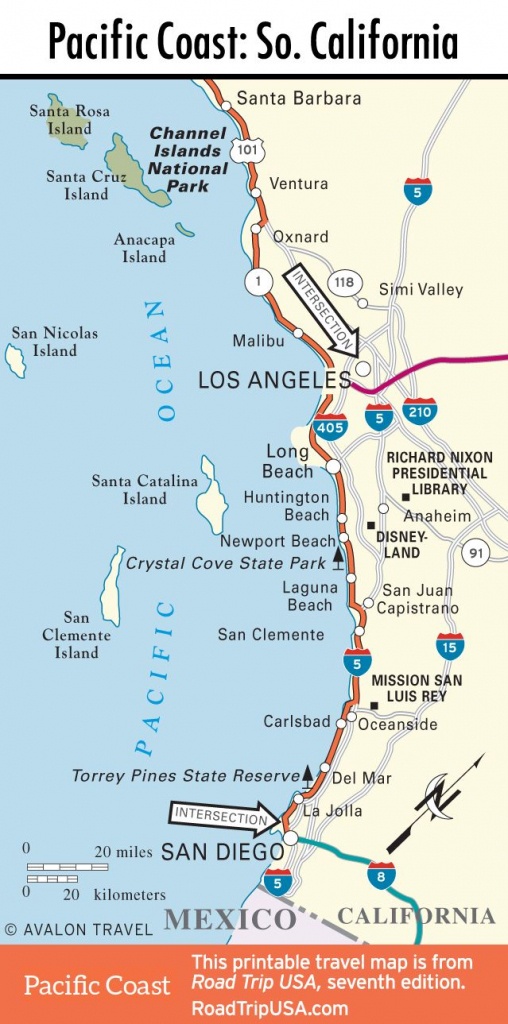 Map Of Pacific Coast Through Southern California. | Southern - California Highway 1 Road Trip Map