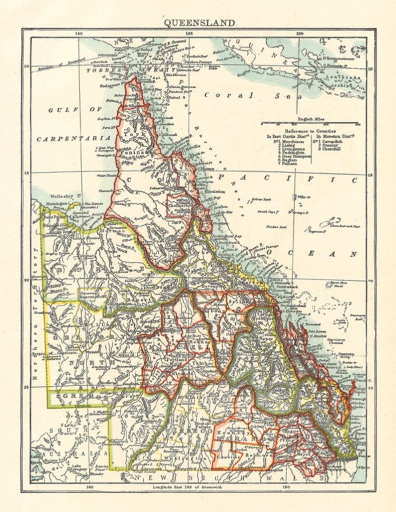 Map Of Queensland Australia A Vintage Printable Digital Image | Etsy - Printable Map Of Queensland