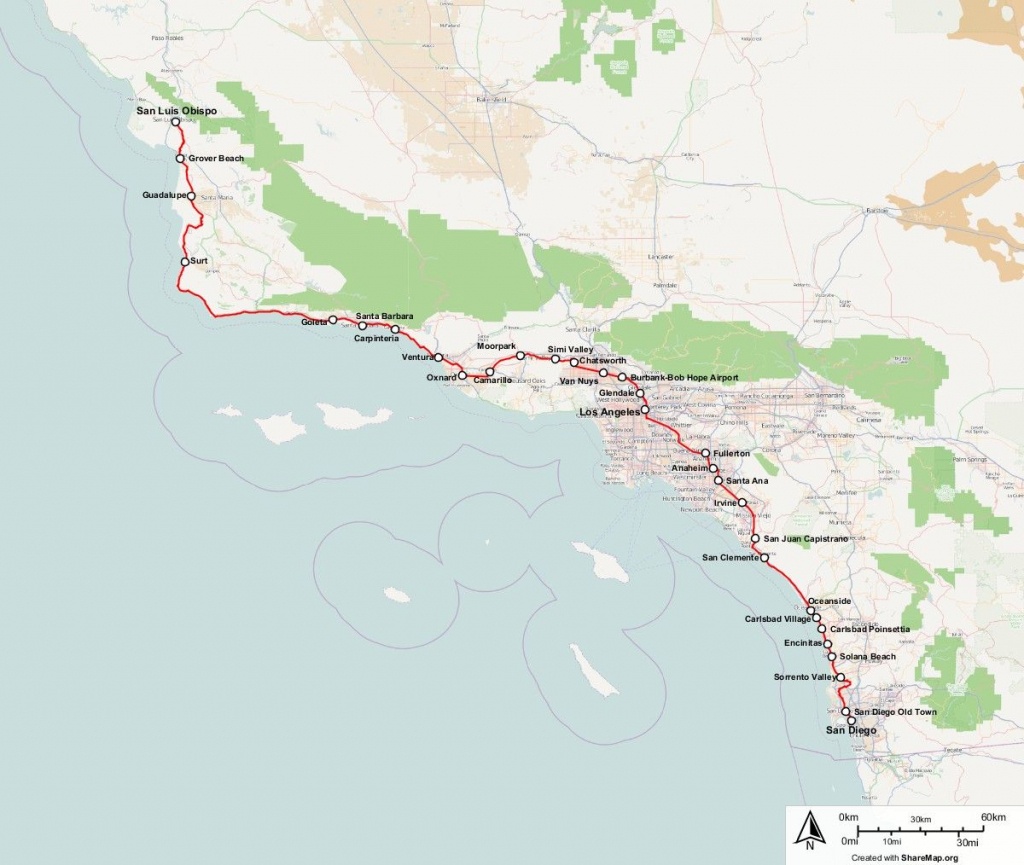 Map Of Route Of Amtrak Pacific Surfliner Train. Pacific Surfliner - Amtrak California Map