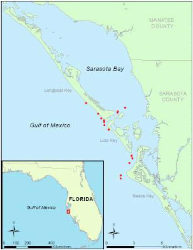 Map Of Sampling Area Off Sarasota, Fl Showing Locations Of A - Sarasota Florida Map Of Florida