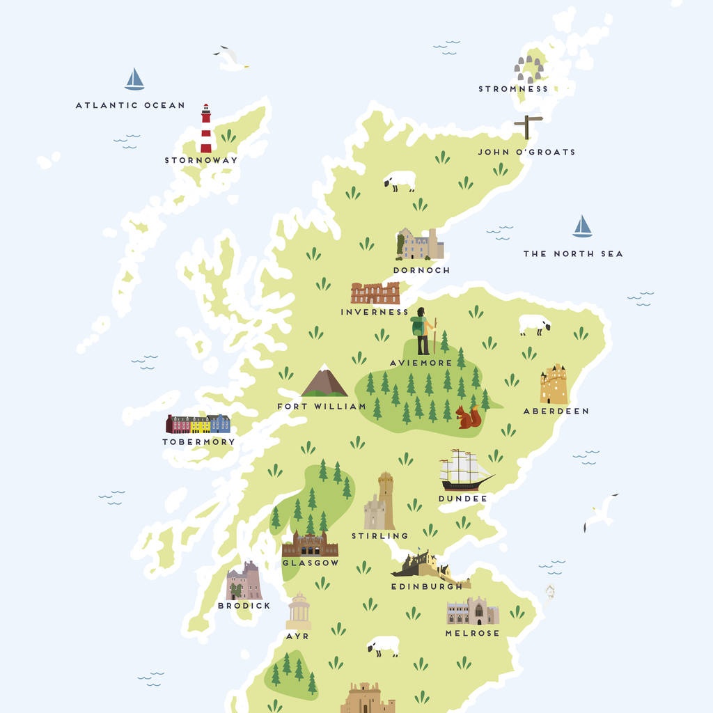 Map Of Scotland Printpepper Pot Studios | Notonthehighstreet - Printable Map Of Scotland