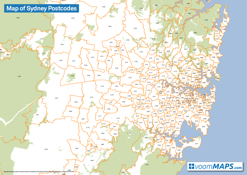 Map Of Sydney Postcodes – Voommaps - Printable Map Of Sydney Suburbs