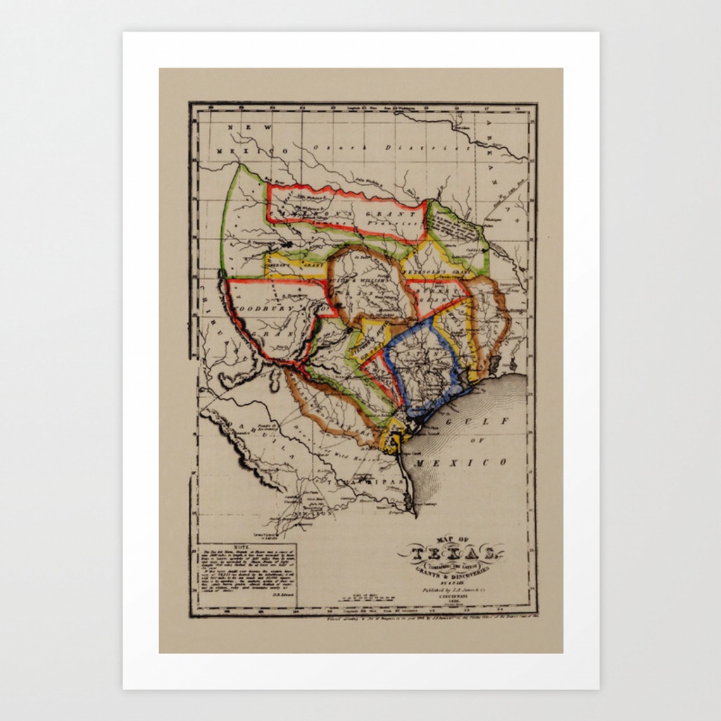 Map Of Texas 1836 Art Printlydiadavid | Society6 - Map Of Texas Art