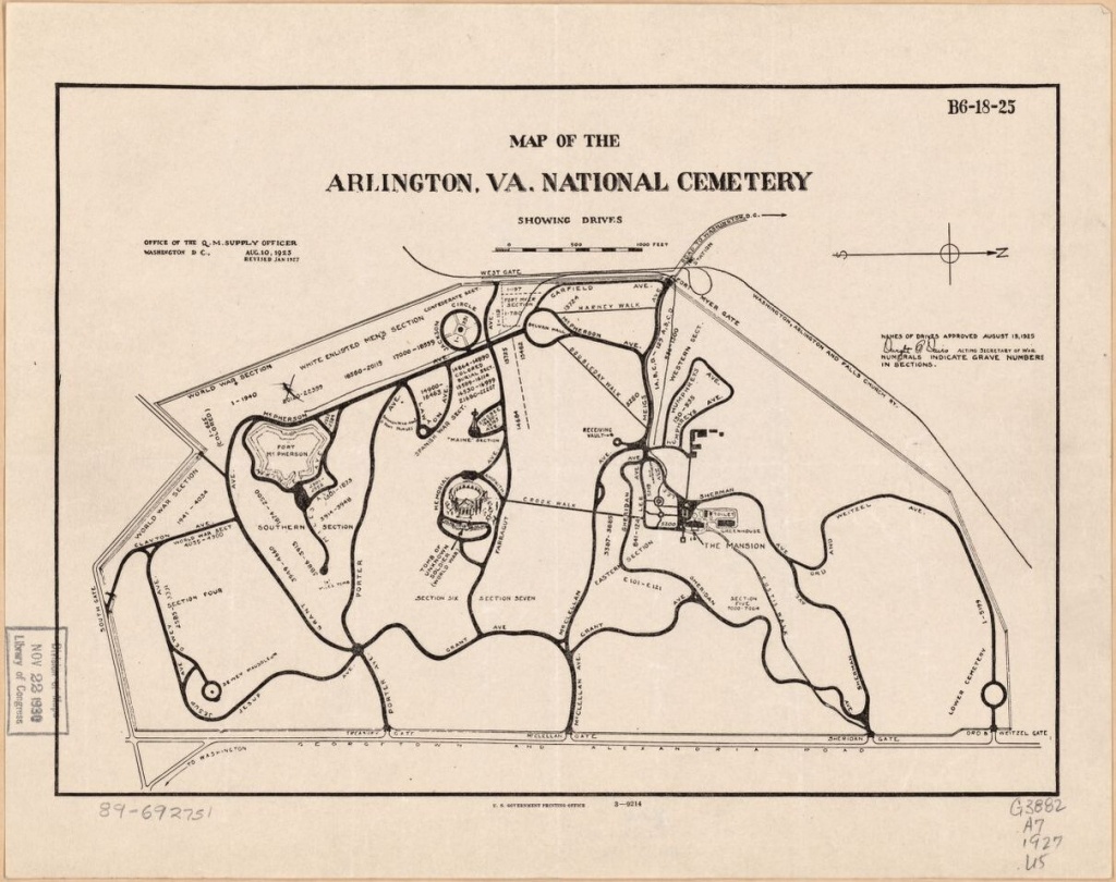 Map Of The Arlington, Va. National Cemetery Showing Drives | Library - Printable Map Of Arlington National Cemetery