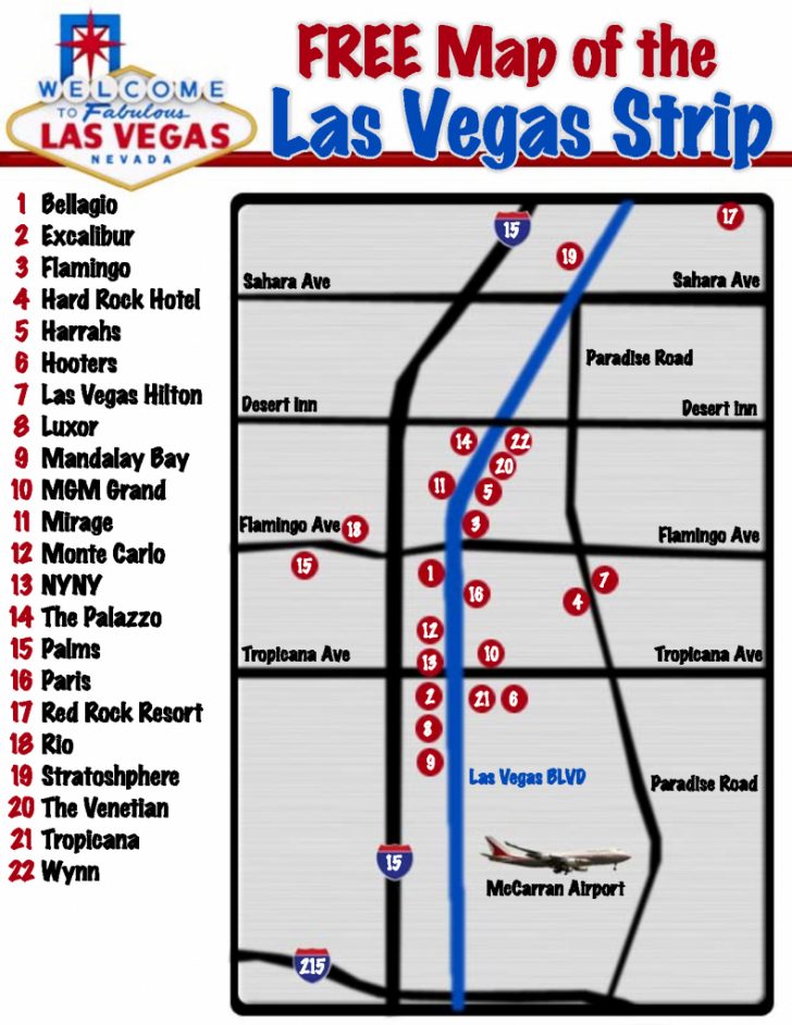 Printable Vegas Strip Map