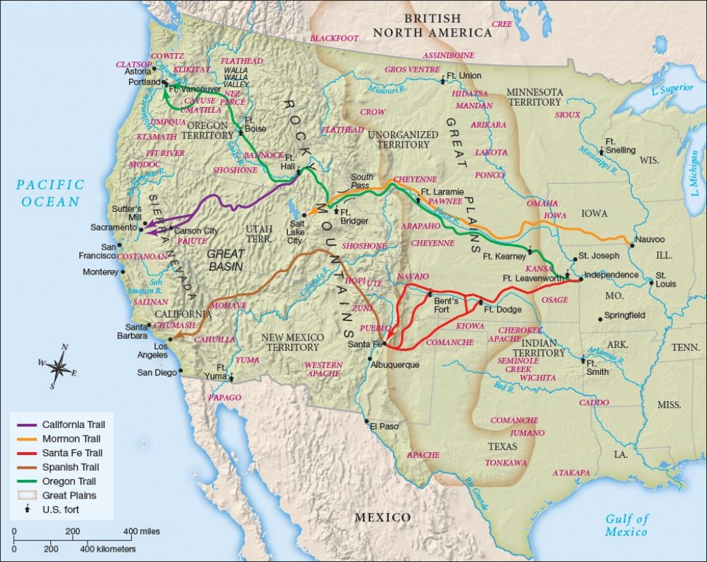 Map Of The Western U.s. Denoting The California, Mormon, Santa Fe - Printable Map Of The Oregon Trail