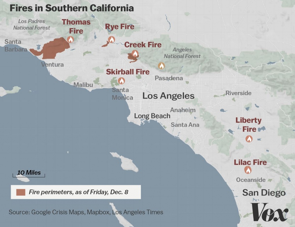 Map: Where Southern California&amp;#039;s Massive Blazes Are Burning - Vox - Where Are The Fires In California On A Map