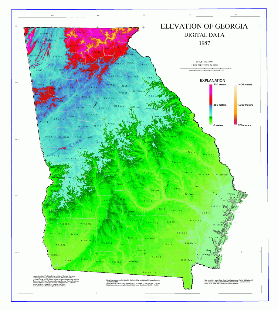 Maps - Elevation Map Of Georgia - Georgiainfo - Florida Elevation Map By County