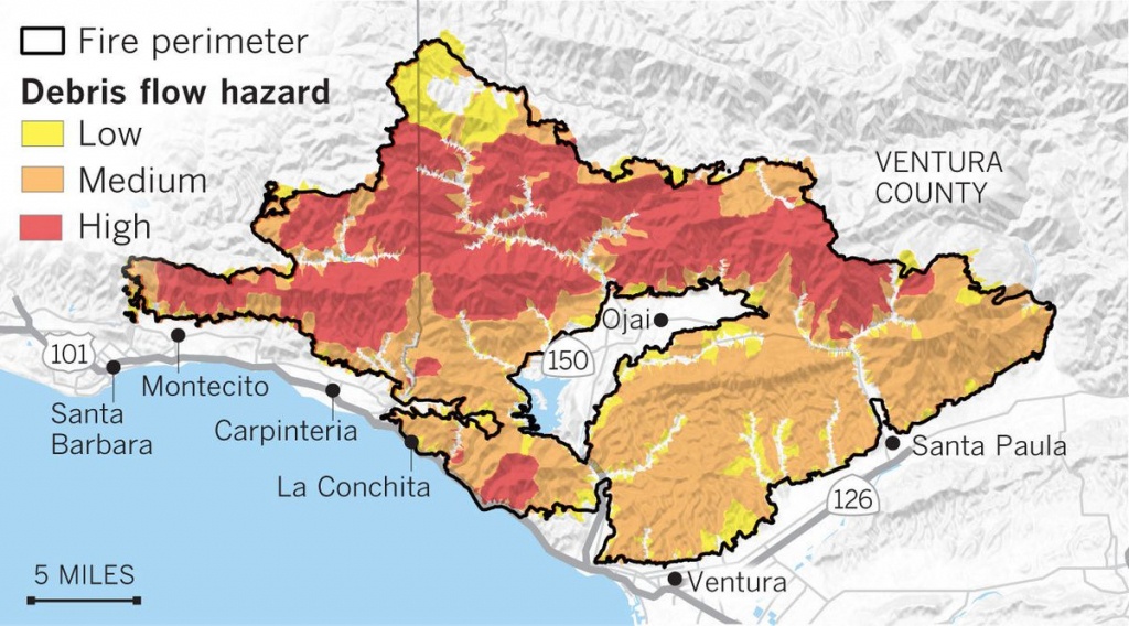 Maps Show The Mudslide And Debris Flow Threat From The Thomas Fire - Map Of Thomas Fire In California