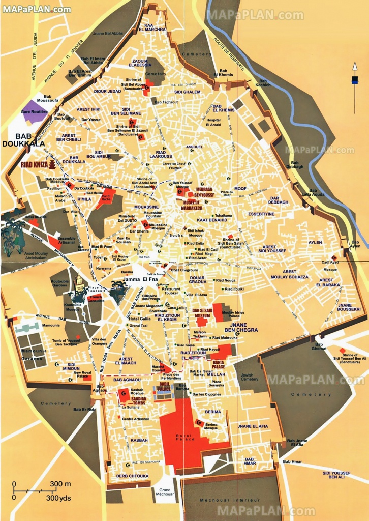Marrakech Map - Central Inner City Must-See Places &amp;amp; Main Landmarks - Marrakech Tourist Map Printable