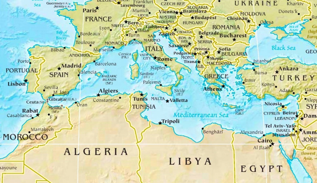 Mediterranean Sea Physical Map - Printable Map Of The Mediterranean Sea Area