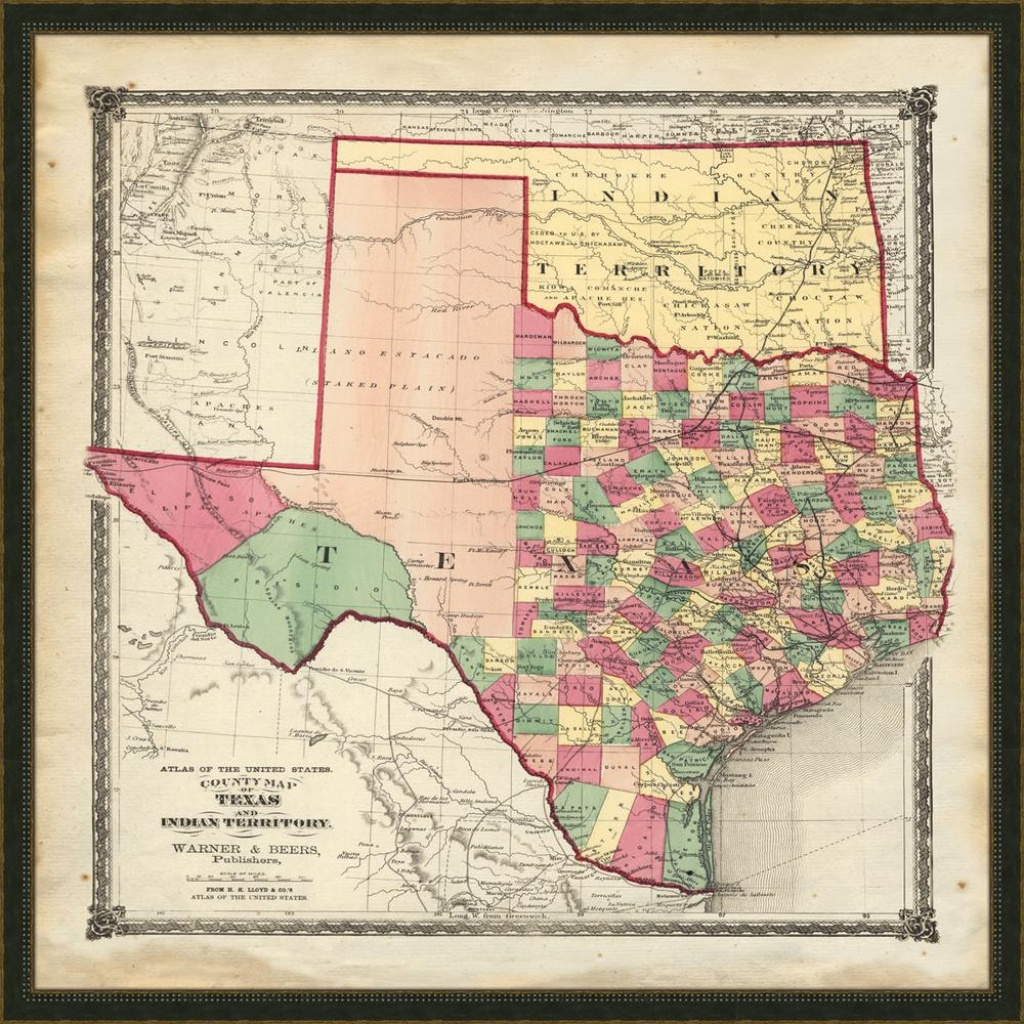 Melissa Van Hise 32 In. X 32 In. &amp;quot;vintage Map Of Texas&amp;quot; Framed - Map Of Texas Art