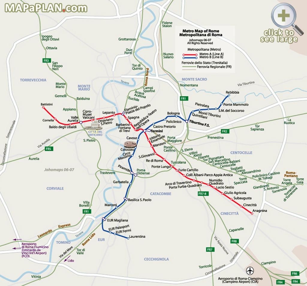 Metro Subway Map With Attractions Overlay Rome Top Tourist - Printable Rome Metro Map
