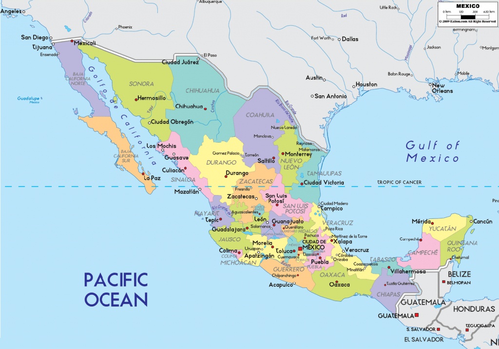 Mexico States Map With Satate Cities Inside Printable Of Labeled Map - Printable Map Of Mexico
