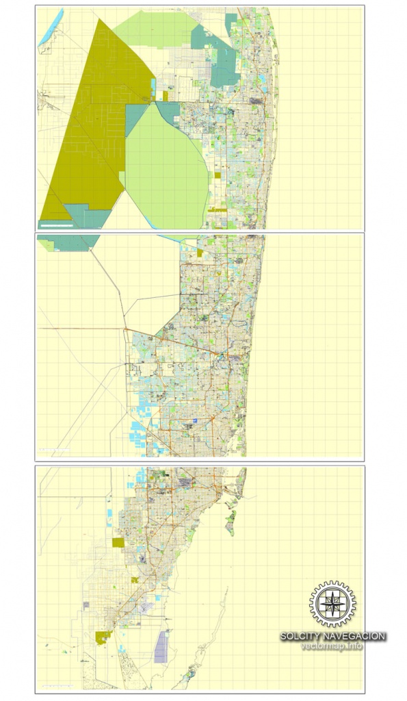 Miami, Florida, Us Printable Vector Street City Plan Map 3 Parts, Full - Miami City Map Printable