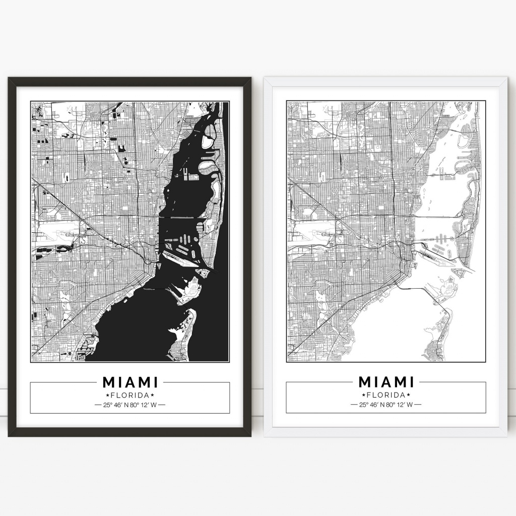 Miami Map Florida City Map Digital Poster Printable | Etsy - Miami City Map Printable