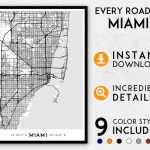 Miami Map Print Miami Print Florida Map Miami City Map | Etsy   Miami City Map Printable