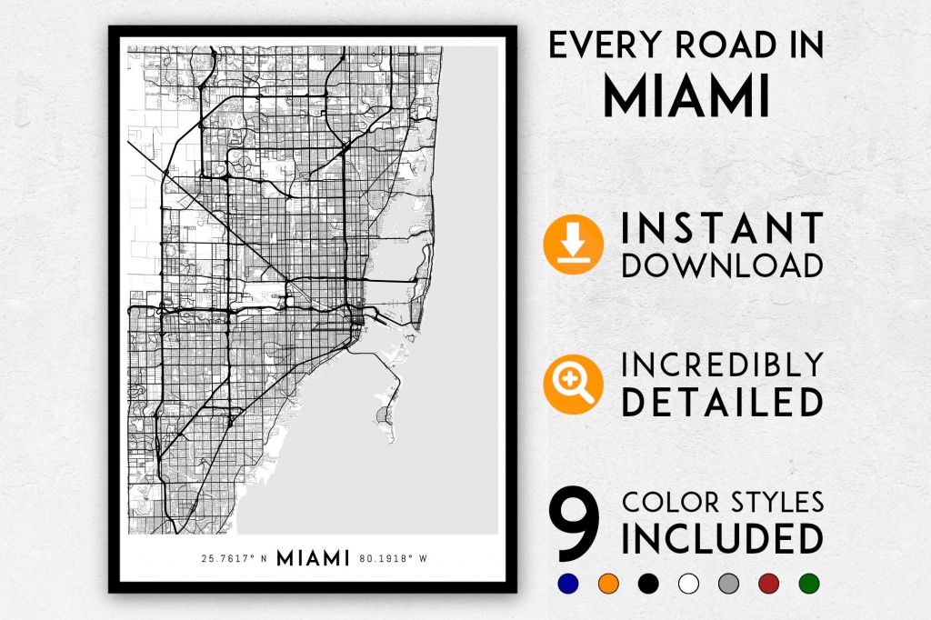 Miami Map Print Miami Print Florida Map Miami City Map | Etsy - Miami City Map Printable