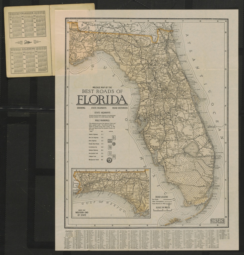 Mileage Map Of The Best Roads Of Florida Showing State Highways Road - State Of Florida Map Mileage