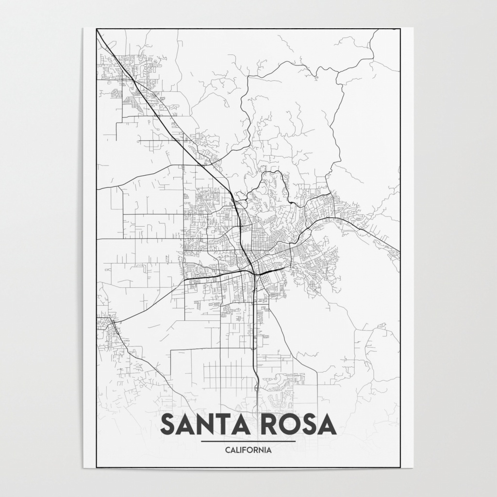 Minimal City Maps - Map Of Santa Rosa, California, United States - California Map Poster