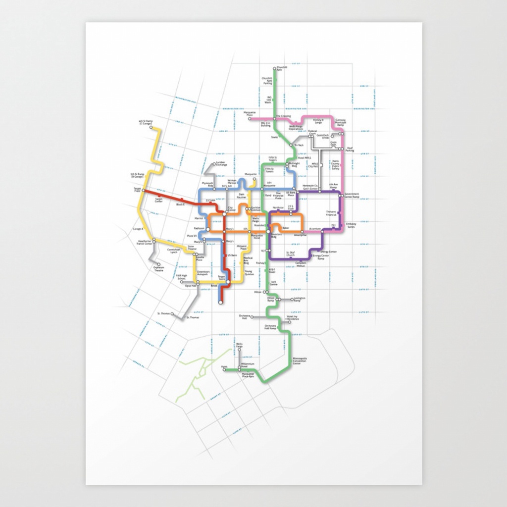 Minneapolis Skyway Map Art Printcarticulate | Society6 - Minneapolis Skyway Map Printable