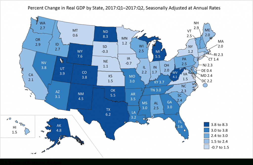 Minnesota&amp;#039;s Economy Grew More Slowly Than 43 Other States In The - Us Quarter Map Printable