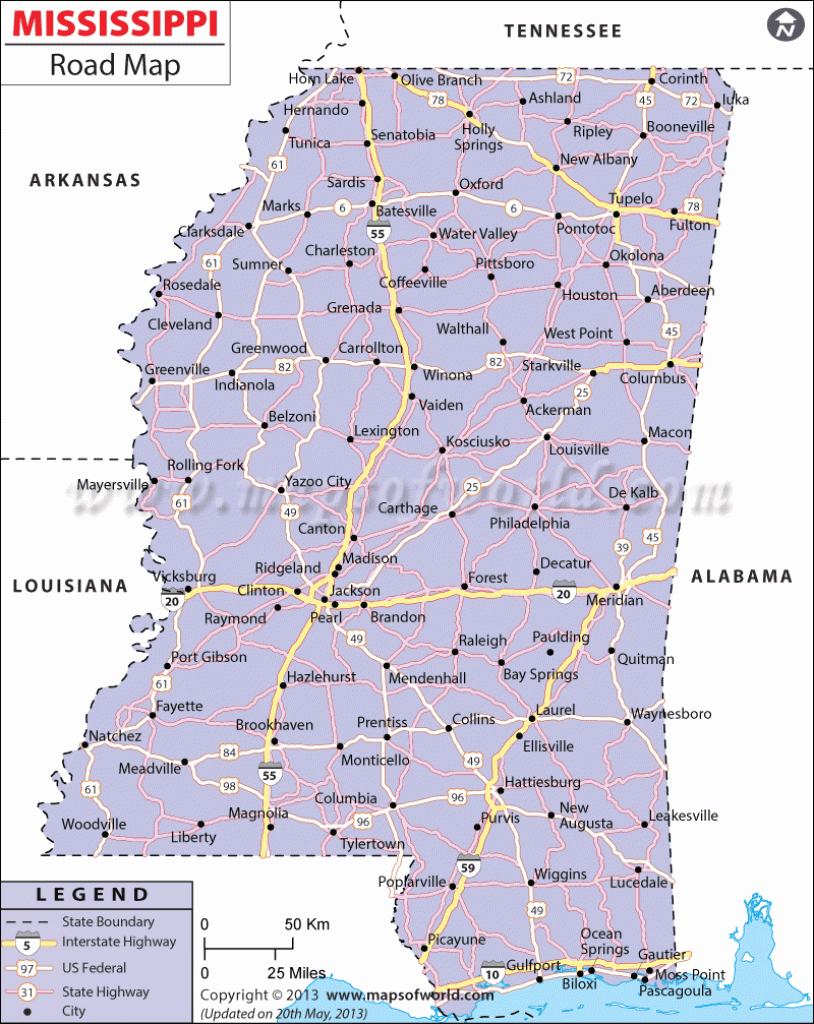 Mississippi Road Map - Printable Map Of Ms
