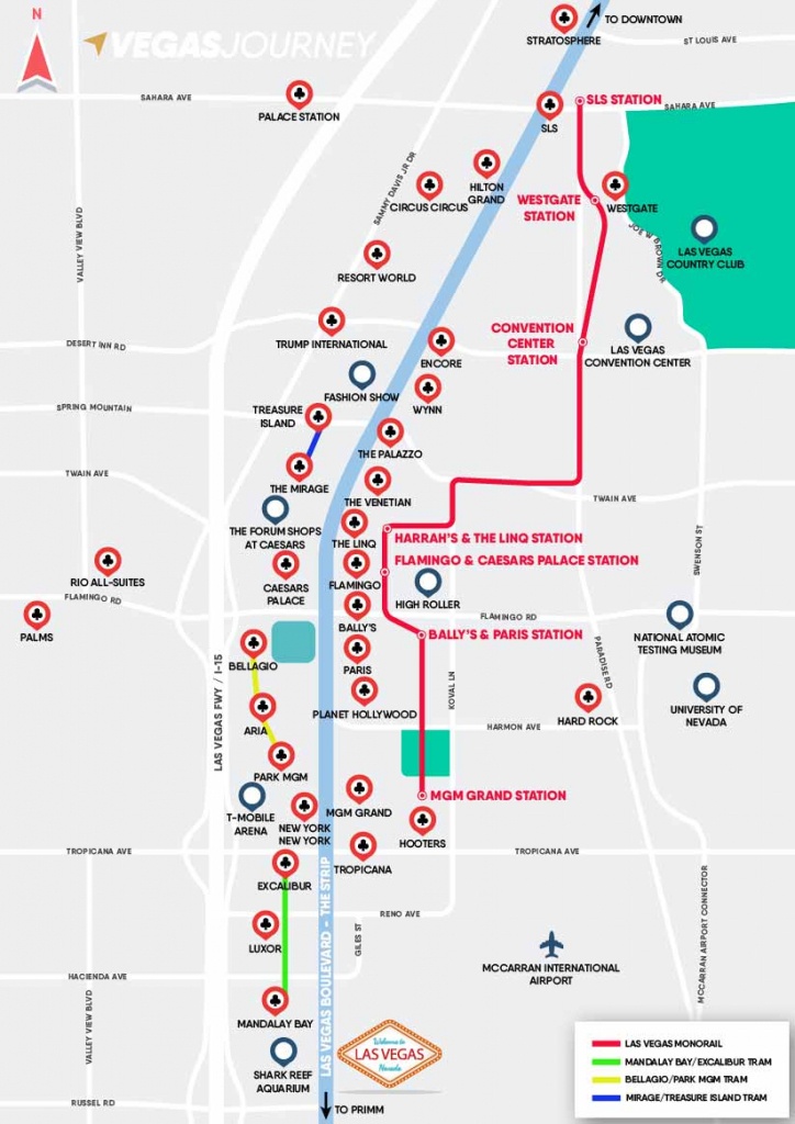 Monorail, Tram &amp;amp; Strip Map | Las Vegas Maps | Vegasjourney - Printable Las Vegas Strip Map 2017