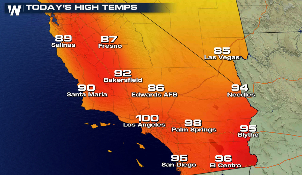 More Record Heat In Southern California - Hot Again For The World - Southern California Weather Map