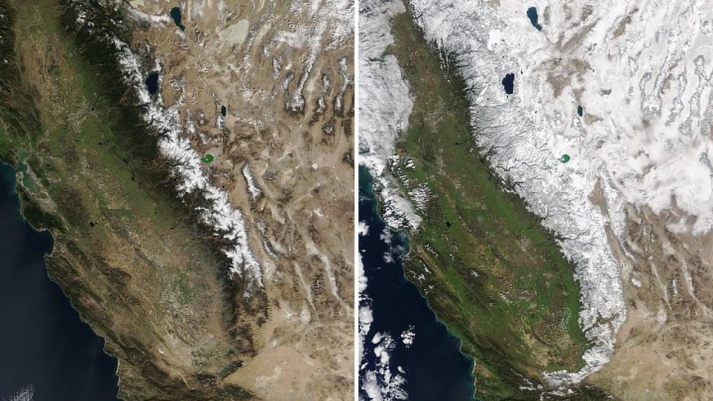 Nasa Releases Incredible Satellite Look At Sierra Nevada Snowpack - Live Satellite Map California