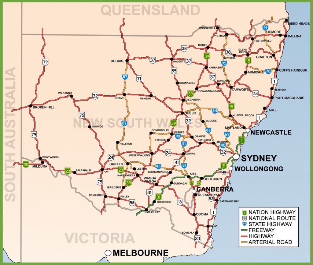 New South Wales Road Map - Printable Map Of Nsw