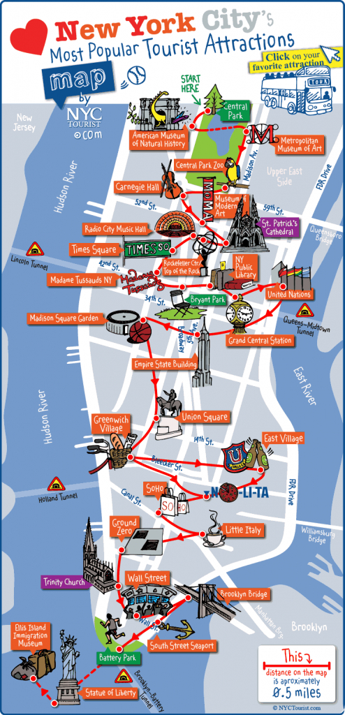 New York City Most Popular Attractions Map - Printable Map Of Manhattan Tourist Attractions