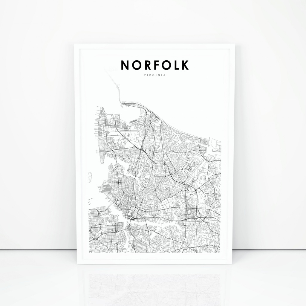 Norfolk Map Print Virginia Va Usa Map Art Poster Hampton | Etsy - Printable Map Of Norfolk Va