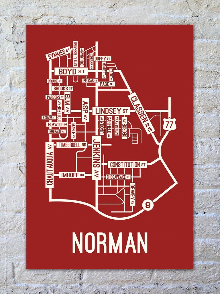 Norman, Oklahoma Street Map Print | For Tyler | Map Canvas, Oklahoma - Printable Map Of Norman Ok
