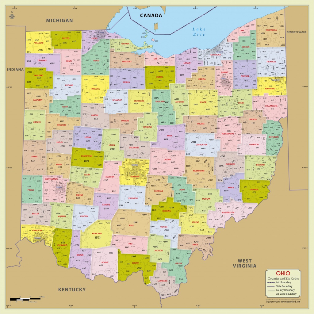 Ohio State Map Printable Ohio Zip Code Map With Counties 48 W X 48 H - Ohio State Map Printable