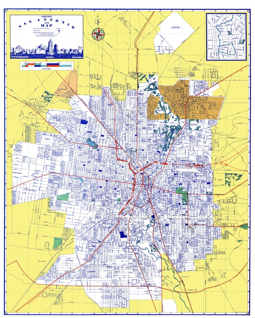 Old City Map - San Antonio Texas - Ashburn 1950 - Detailed Map Of San Antonio Texas