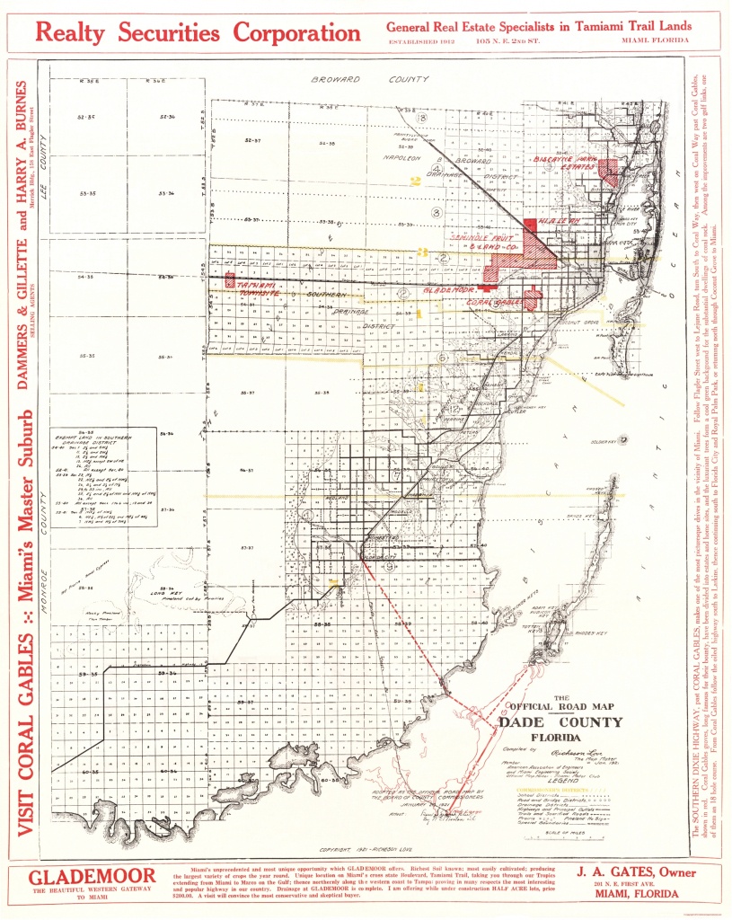 Old County Map - Dade Florida Road - Richeson 1921 - Map Of Dade County Florida