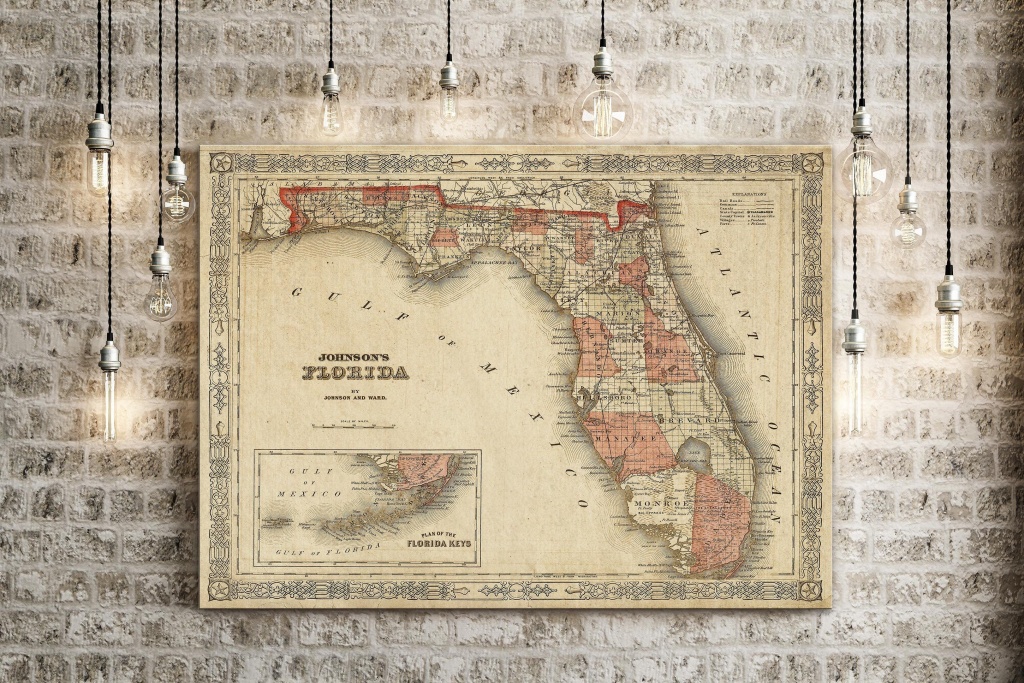 Old Florida Map 1863 Johnson&amp;#039;s Map Of Florida Restoration Hardware - Old Florida Maps Prints