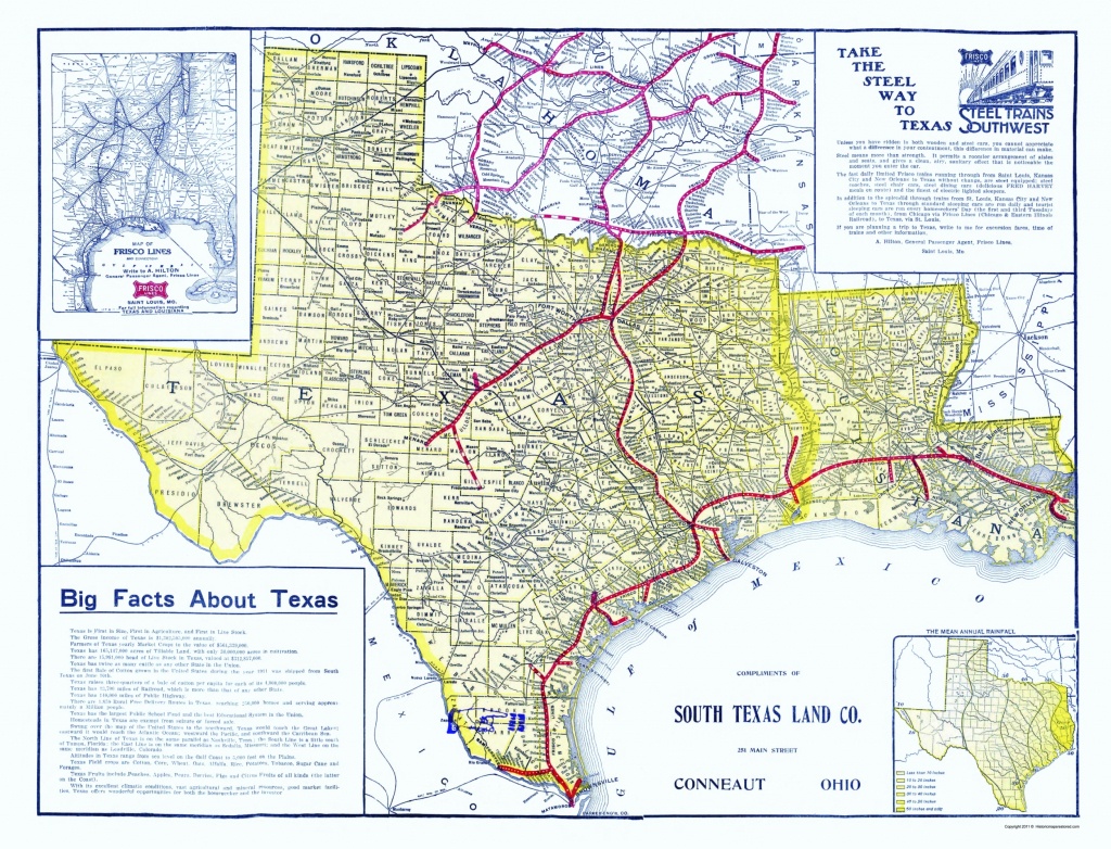 Old Railroad Map - Frisco Lines 1911 - Map Of South Texas
