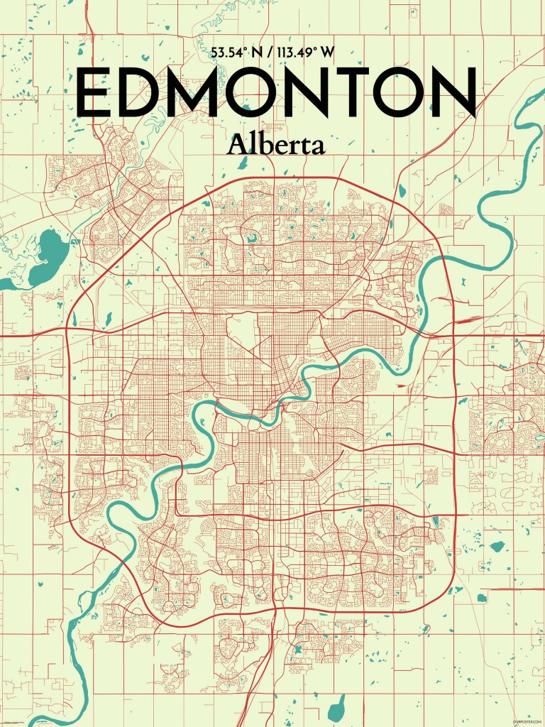 Ourposter &amp;#039;edmonton City Map&amp;#039; Graphic Art Print Poster In - Printable Map Of Edmonton