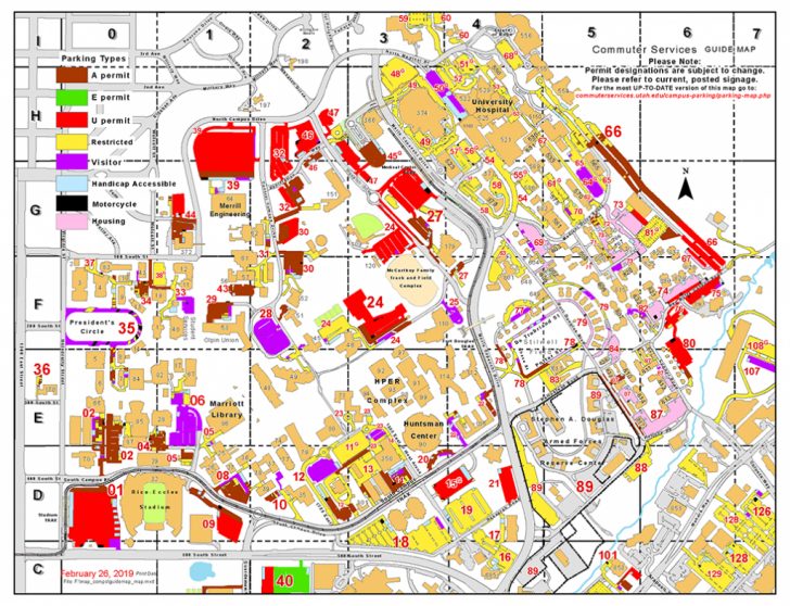 Parking Map Commuter Services The University Of Utah Uf Campus