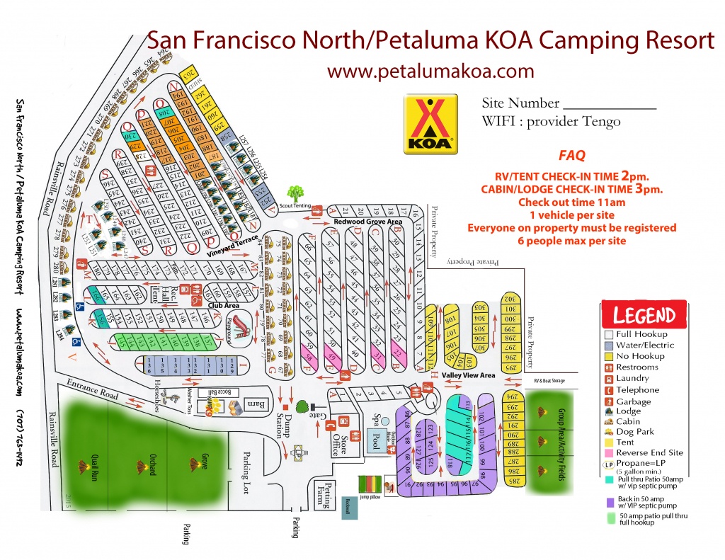 Petaluma, California Campground | San Francisco North / Petaluma Koa - California Campgrounds Map