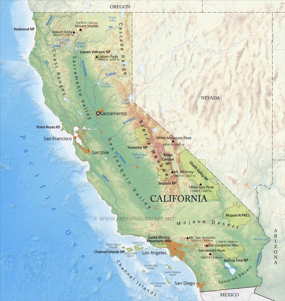 Physical Map Of California - Sierra California Map