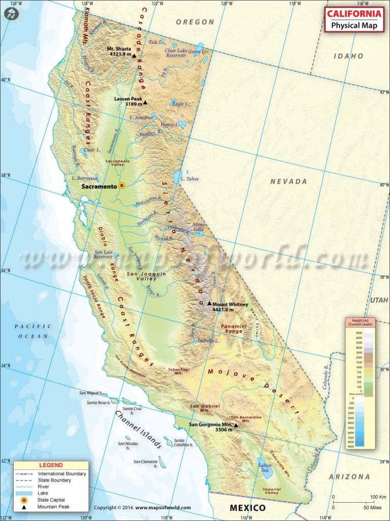 Physical Map Of California - Southern California Rivers Map