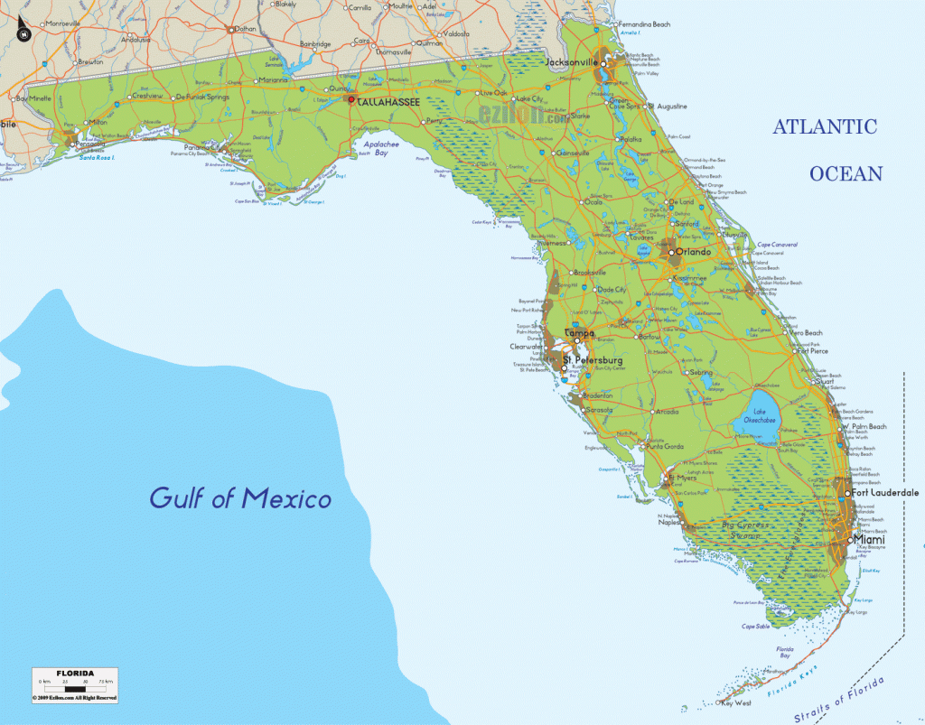 Physical Map Of Florida - Ezilon Maps - Map Of Florida Gulf Coast